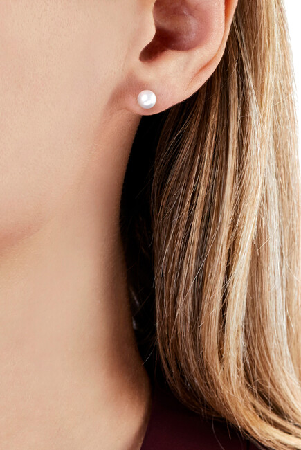 Classic Pearl Stud Earrings, 18k White Gold & Akoya Pearls